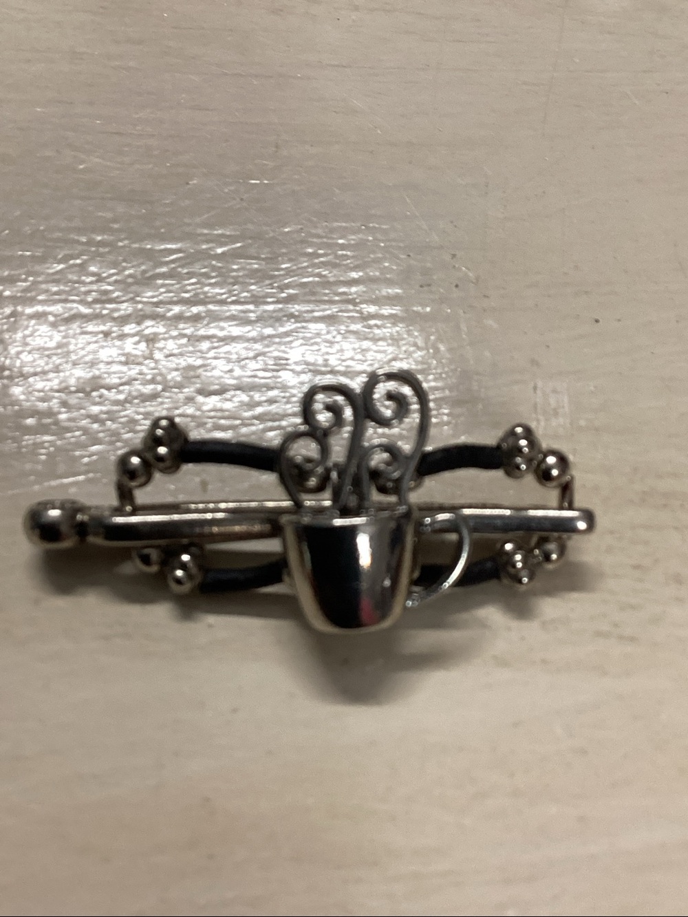 Lila Rose Silver Coffee Cup Charm Hair Slide with Black Cord